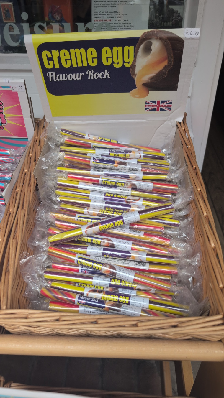 sticks of creme egg flavoured seaside rock